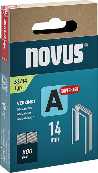 Feindrahtklammer Novus Typ A 53/14 verzinkt, superhart VPE: 800 Stück
