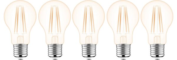 LED-Glühlampen-Set Filament LEDs Light - Klassisch A60 E27 7W 806lm 2700K Klar - VPE5