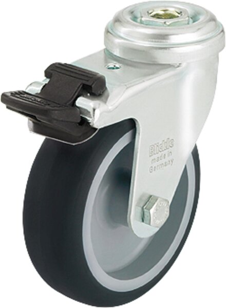 Lenkrolle mit Feststeller LRA-TPA 100G-FI,Rückenloch-Ø 11mm, Tragfähigkeit 70 kg,Rad-Ø 100mm