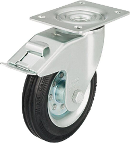 Vollgummilenkrolle m. Feststeller LE-VE 125R-FI,Tragfähigkeit 100kg, Rad-Ø 125mm,Plattengröße 100x85mm