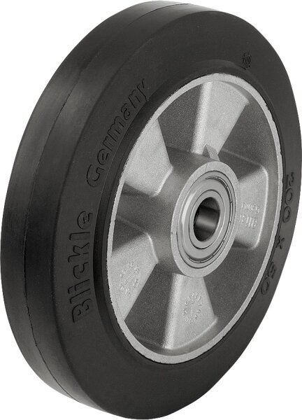 Schwerlast Vollgummireifen,Alukörper ALEV 200/20K,Tragfähigkeit 500kg, Rad-Ø 200mm,Achsloch-Ø 20mm