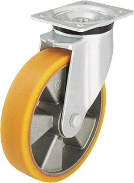Schwerlastlenkrolle Polyurethan/Stahl LK-ALTH 125K-3,Tragfähigkeit 350kg, Rad-Ø 125mm,Plattengröße 140x110mm