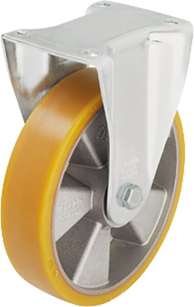 Schwerlastbockrolle Polyurethan/Stahl BK-ALTH 100K-3,Tragfähigkeit 250kg, Rad-Ø 100mm,Plattengröße 140x110mm
