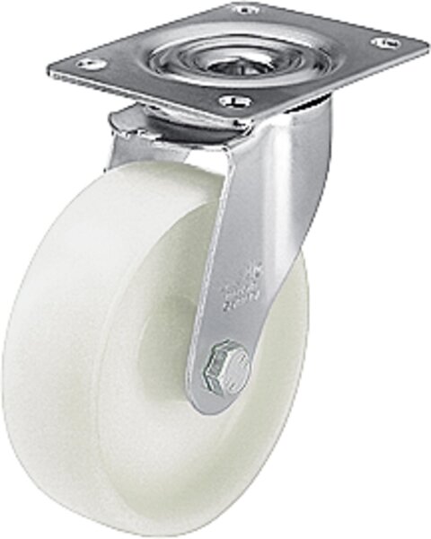 Kunststofflenkrolle aus Polyamid/Stahl LE-PO 150G,Tragfähigkeit 300kg, Rad-Ø 150mm,Plattengröße 140x110mm