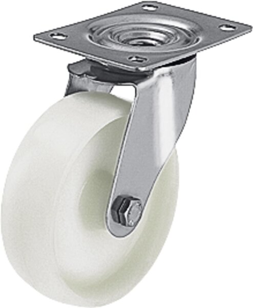 Lenkrolle Polyamid/Edelstahl LEX-PO 100G,Tragfähigkeit 150kg, Rad-Ø 100mm,Plattengröße 100x85mm