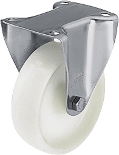 Bockrolle Polyamid/Edelstahl BX-PO 125G,Tragfähigkeit 150kg, Rad-Ø 125mm,Plattengröße 100x85mm