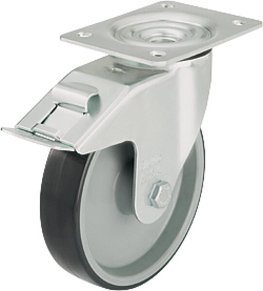 Lenkrolle Polyurethan mit Feststeller,Plattengröße 140x110mm, Rad-Ø 200mm,Tragfähigkeit 300kg
