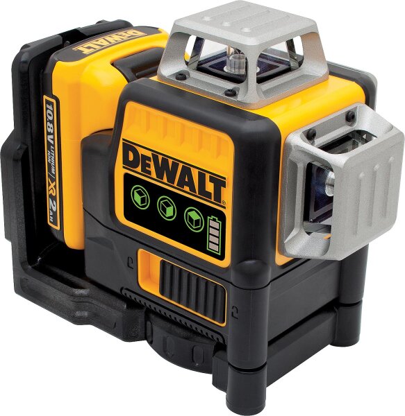 Kreuzlinienlaser DeWALT DCE089D1G 12V mit 2,0 Ah Akku und Ladegerät, mit grünem Laser