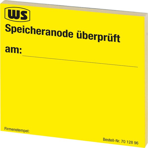 Wartungsaufkleber "Speicheranode geprüft" 1 Block à 50 Stk. gelb