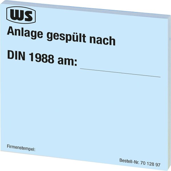 Wartungsaufkleber "Spülen Leitungsanlage nach DIN 1988" 1 Block à 50 Stk. blau