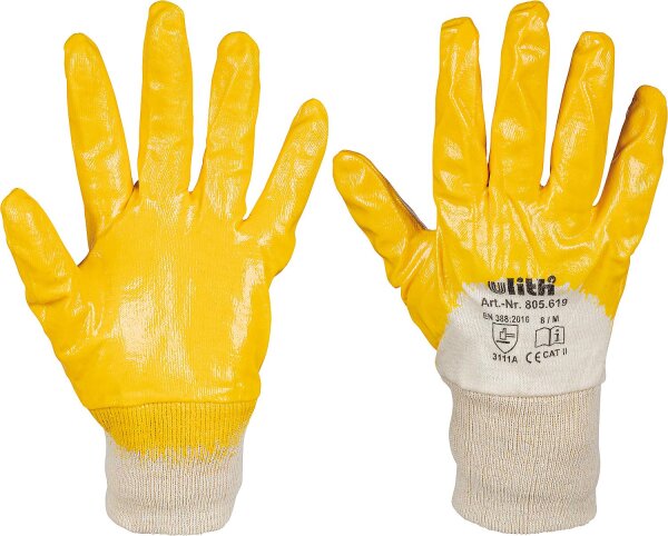 Arbeitshandschuh Nitril gelb,Baumwoll-Innentrikot Größe: M 1 Paar