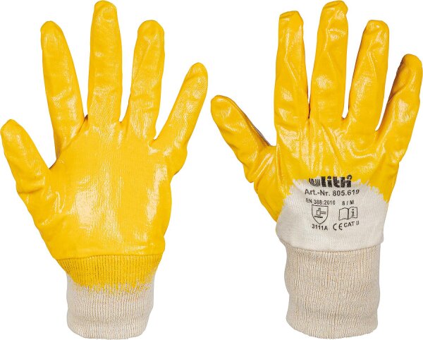 Arbeitshandschuh Nitril gelb,Baumwoll-Innentrikot Größe:XL 1 Paar