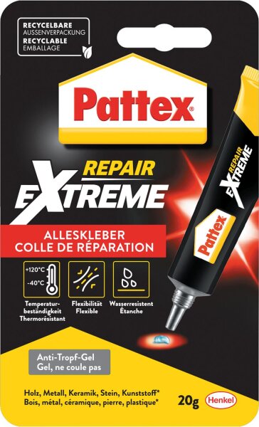 Reparaturkleber PATTEX Repair Extreme Gel 20g Blisterkarte