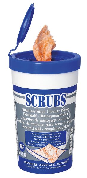 Edelstahlreinigungstücher SCRUBS, 1 Behälter á 30 Tücher