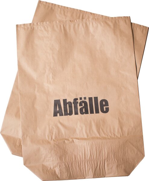 Papiersäcke braun 70 l, Kraftsackpapier nassfest Aufdruck: "ABFÄLLE"; VPE 25 Stück