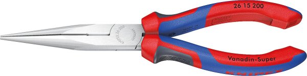 Flachrundzange mit Schneide verchromt mit Mehrkomponenten Griffhüllen gerade Backen Länge 200mm