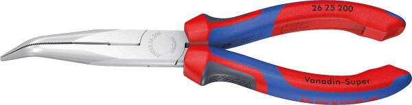 Flachrundzange mit Schneide verchromt mit zweifarbigen Mehrkomponenten Griffhüllen 40° gewinkelte Backen 200mm