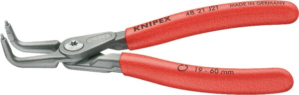 Präzisions-Sicherungsringzange grau rutschhemmendem Kunststoff überzogen L=165mm 19-60mm gewinkelte Spitzen