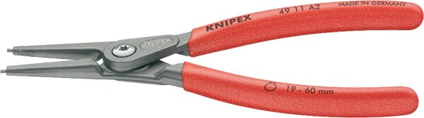 Präzisions-Sicherungsringzange grau rutschhemmendem Kunststoff überzogen L=180mm 19-60mm gerade Spitzen