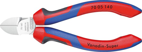Seitenschneider KNIPEX® verchromt mit Mehrkomponenten-Griff, Länge 140mm mit Facette