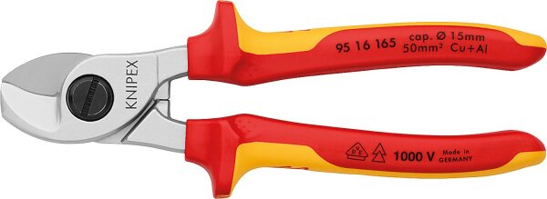 Kabelschere verchromt VDE isoliert zweifarbigen Mehrkomponenten Griffhüllen Länge 165mm