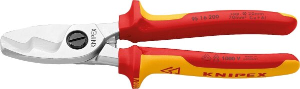 Kabelschere mit Doppelschneide verchromt isoliert zweifarbigen Mehrkomponenten Griffhüllen Länge 200mm VDE