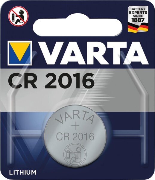 Varta Lithium Knopfzelle CR2016, 3,0 Volt 1er Blister
