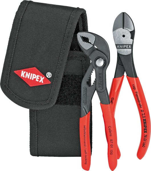 Mini-Zangenset in Gürteltasche 2-teilig: Kraft-Seitenschneider + Mini-Cobra