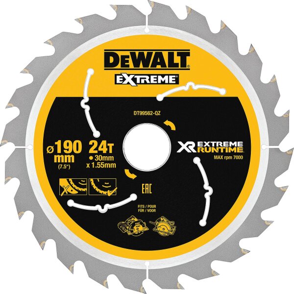 Kreissägeblatt DeWalt, DT99562 XR Extreme Runtime 24Z 190/30mm f. Handkreissäge