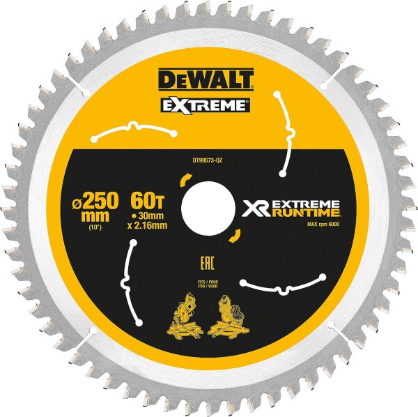 Kreissägeblatt DeWalt, DT99573 XR Extreme Runtime 60Z 250/30mm