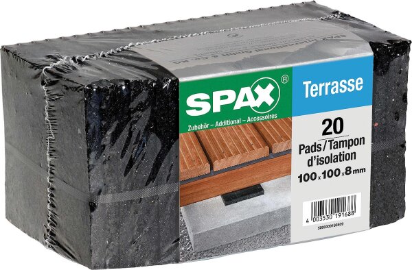 Terrassenpads SPAX zum Schutz der Holzunterkonstruktion Maße: 100x100x8mm, 1 Bündel mit 20 Stück