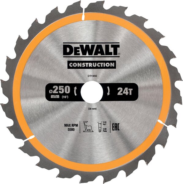 Kreissägeblatt Ø 250 x 30 mm mit 48 Wechselzähnen, passend zu DeWalt DW743N/DW745