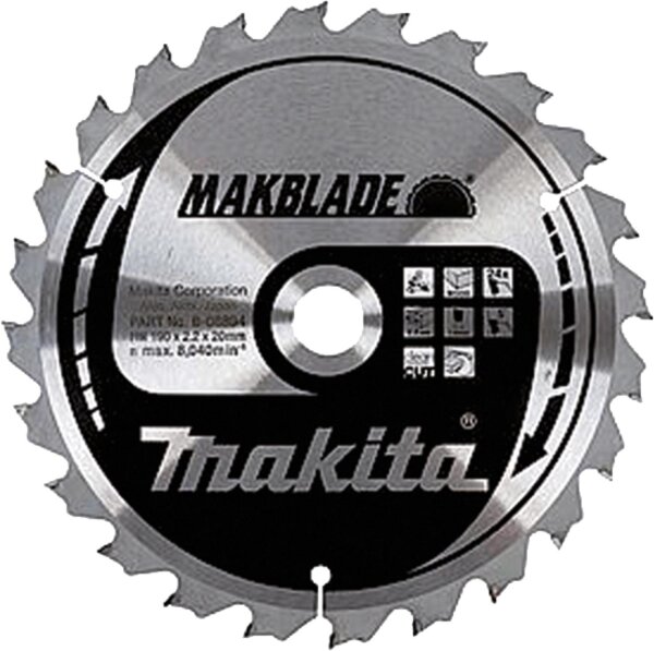 Kreissägeblatt MAKITA Ø 260 x 30 mm, 60 Zähne, für geräuscharmes Sägen von Holz