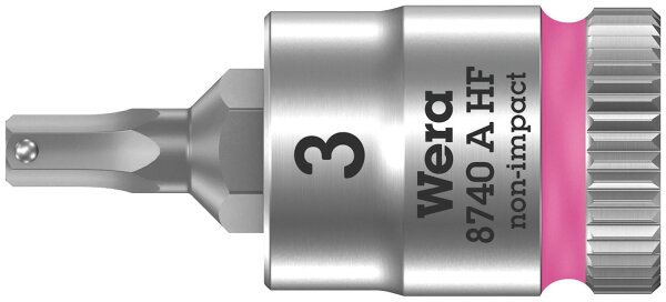 Innensechskant-Steckschlüsseleinsatz Wera 8740 A HF Bitnuss mit 1/4"-Antrieb, metrisch, kurz, mit Haltefunktion, SW 4,0 x 28 mm