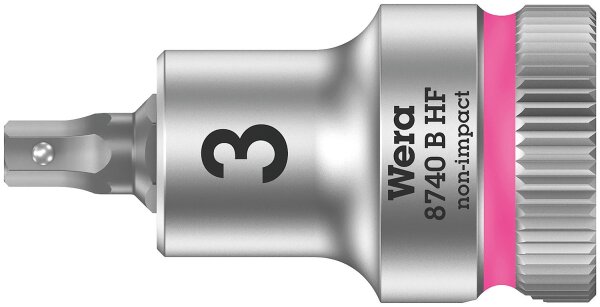 Innensechskant-Steckschlüsseleinsatz Wera 8740 B HF Bitnuss mit 3/8"-Antrieb, metrisch, kurz, mit Haltefunktion, SW 3,0 x 35 mm