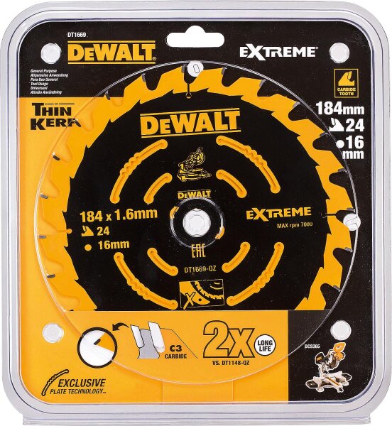 Kreissägeblatt DeWALT Extreme Spezial Ø 184x16x1,6mm mit 24 Zähnen