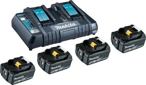 MAKITA Akku-Set 199483-0 18V 4 x 5,0 Ah Li-Ion Akkus 197280-8 und ein Doppelladegerät 199483-0