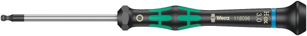 Feinmechanik-Innensechskant-Kugelkopf-Schraubendreher Wera 2052 Serie Kraftform Micro, Black Point-Spitze, SW 3,0 x 60mm