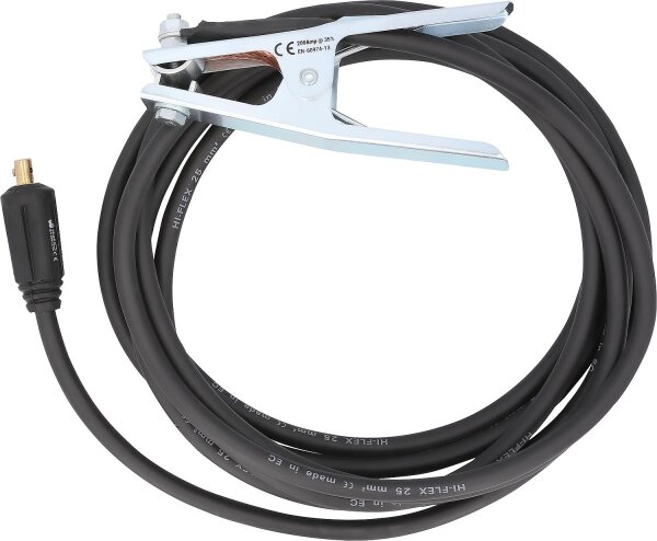 Massekabel mit Erdklemme 25 mm² 5 mtr, mit Dorn 9mm / 200A