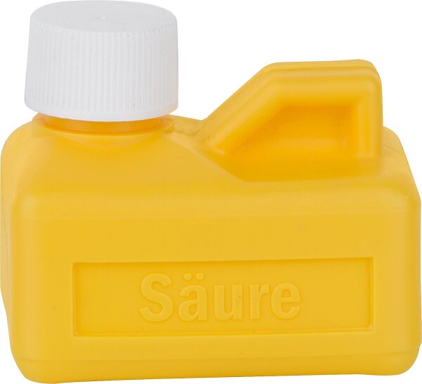Salzsäureflasche Material PE-HD, Farbe gelb Inhalt 150 ml, ohne Füllung
