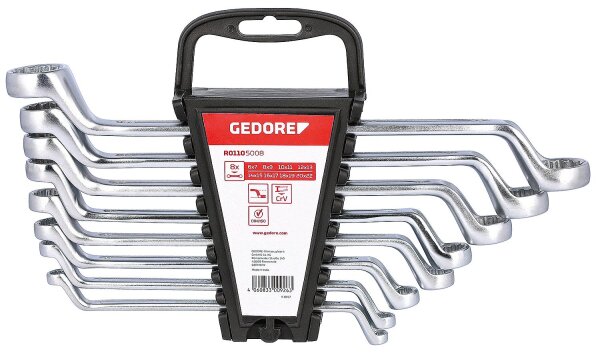 GEDORE red Doppel-Ringschlüssel- Satz, gekröpft 8-tlg. 6 x 7 - 20 x 22
