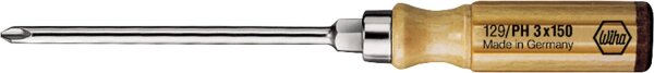 Phillips-Schraubendreher wiha Holzgriff, Klinge rund mit Sechskant-Schlüsselhilfe, PH3 x 150 mm