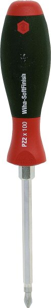 Pozidriv-Schraubendreher wiha 314 SoftFinish®, Klinge Sechskant, Sechskant-Schlüsselhilfe, PZ2 x 100 mm