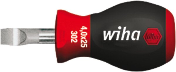 Schlitz-Schraubendreher Stubby wiha 302SY SoftFinish®, Klinge rund, ChromTop®-Spitze, SL6,5 x 1,2 x 25 mm
