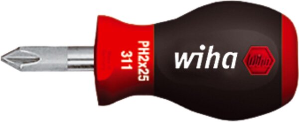 Phillips-Schraubendreher Stubby wiha 311SY SoftFinish®, Klinge rund, ChromTop®-Spitze, PH1 x 25 mm