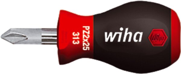Pozidriv-Schraubendreher Stubby wiha 313SY SoftFinish®, Klinge rund, ChromTop®-Spitze, PZ1 x 25 mm