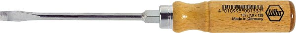 Schlitz-Schraubendreher wiha Holzgriff, Klinge rund mit Sechskant-Schlüsselhilfe, SL12,0 x 1,4 x 200 mm
