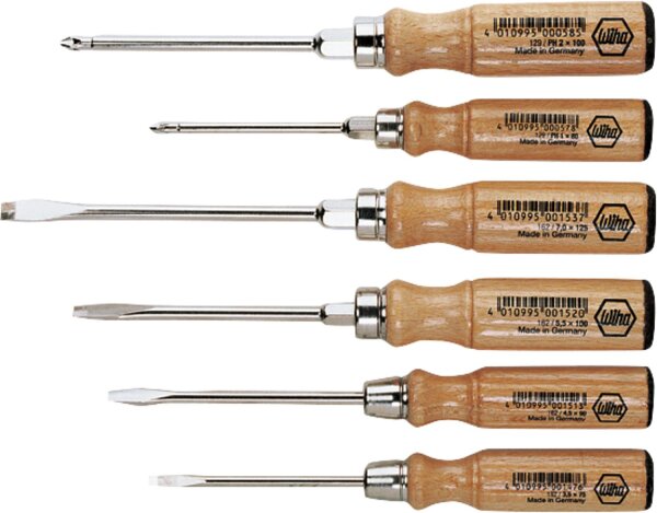 Holz Schlitz/Pozidriv-Schrdreher set, 6-tlg. Rundklinge mit Sechskantansatz Typ 162 ZK6 SO