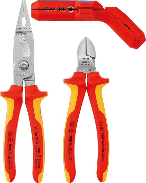 Zangen-Set KNIPEX 3-teilig best. aus Seitenschneider, Installationszange und Abmantler