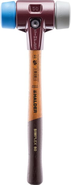 SIMPLEX-Schonhammer mit Tempergussgehäuse und Holzstiel, TPE-soft/TPE-mid, Ø 50 mm